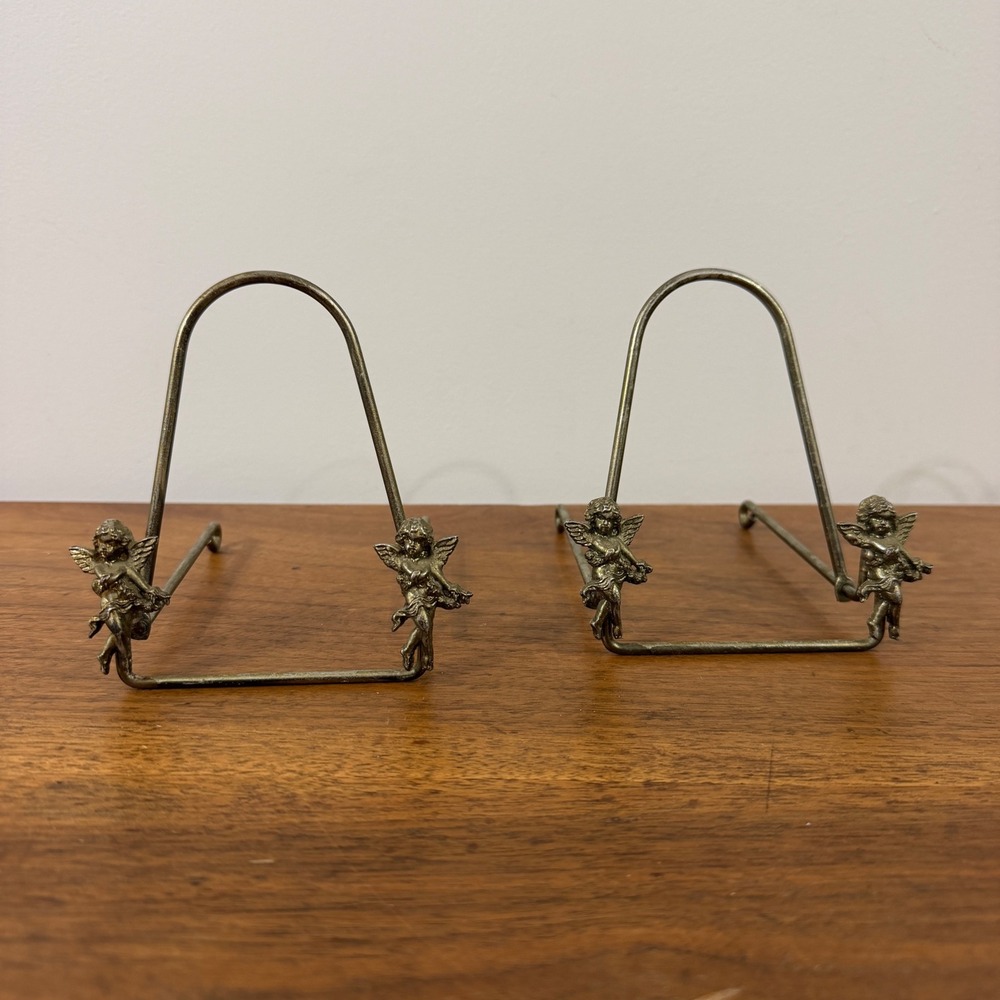 Pair of 2 Adjustable Cherub Wire Display Easels Hollywood Regency 1940's-1950's